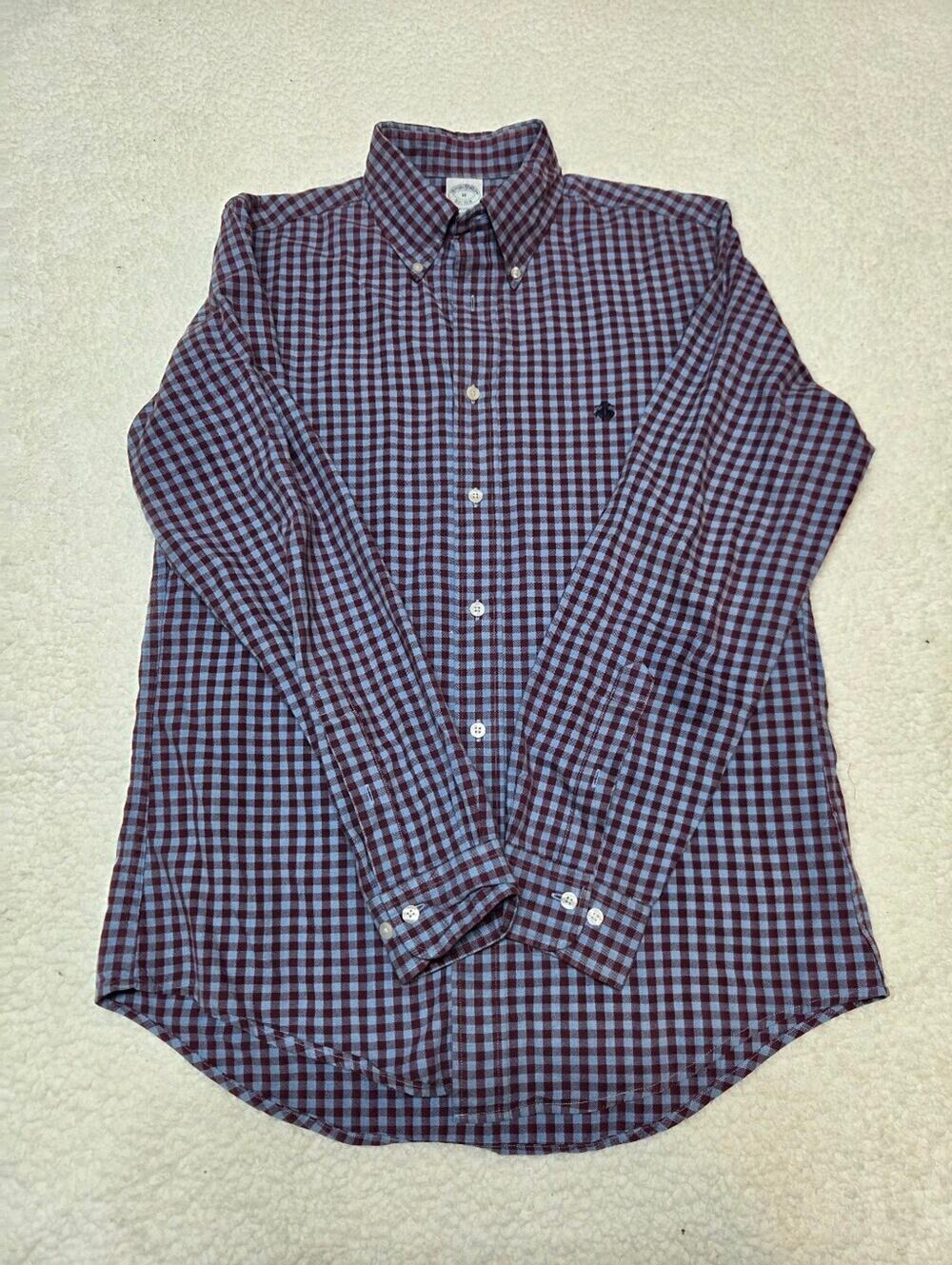 Brooks Brothers Burgundy and Blue Check Button-Down Shirt